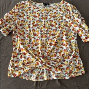 A. Byer Floral Short Sleeve Twist Top - Red, Orange, Yellow